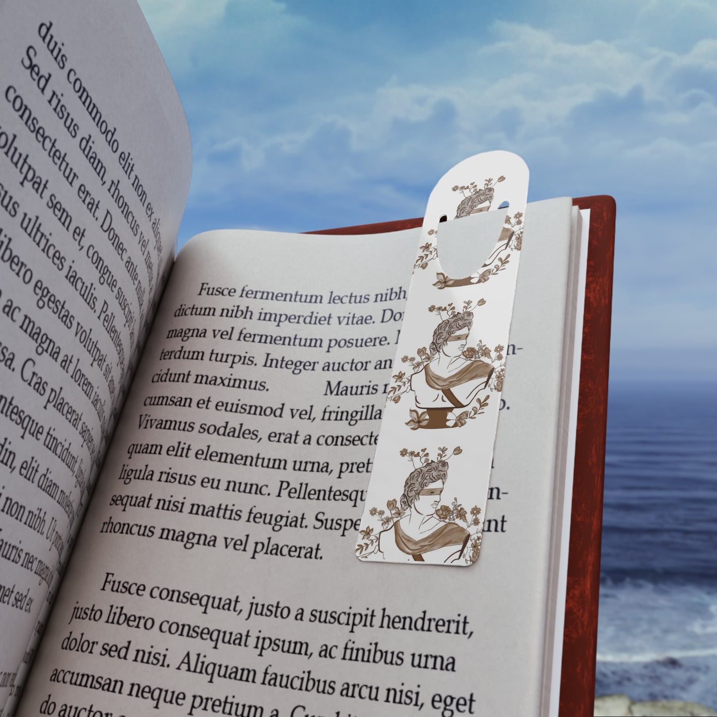 Floral Vintage Woman Bookmark — Elegant Bronze Illustration Metal Bookmark