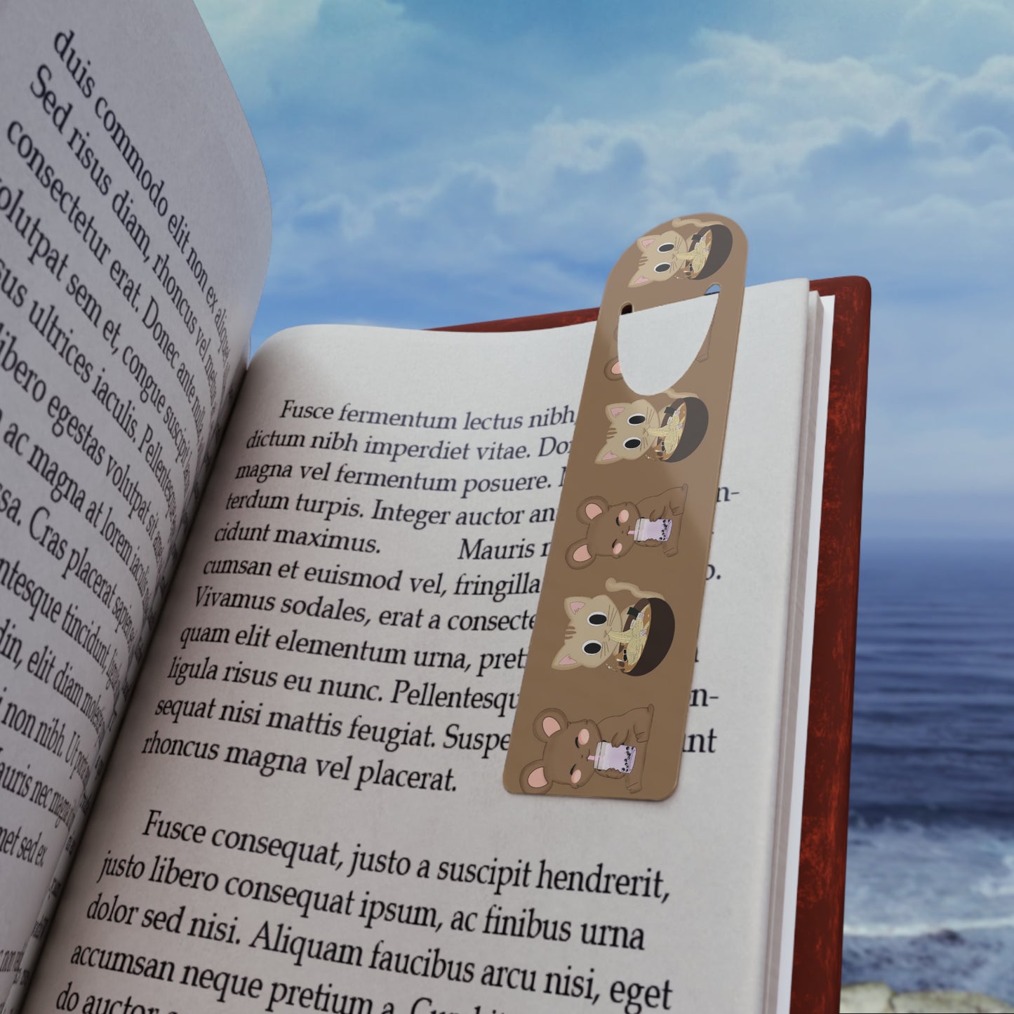 Ramen & Boba Bookmark — Brown Reading Metal Bookmark